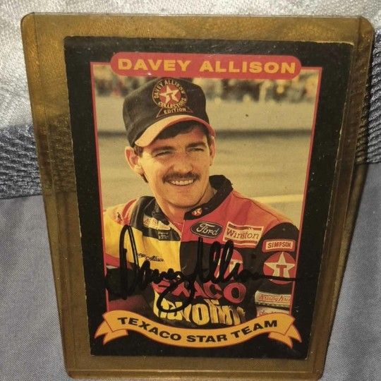 Signed Davey Allison Racing Card Encased In Plastic