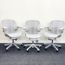 BRAND NEW HERMAN MILLER REMASTERED AERON CHAIRS SIZE B FULLY LOADED WITH POSTURE FIT SL! MINERAL/SATIN & POLISHED ALUMINUM FINISH! 