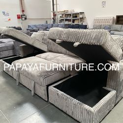 120” Large sectional, Sectional sofa With Pull-out Bed, Sofabed, Sofa Bed, Sectional Couch, Corduroy Sectional,Plush Sectional Large Couch, Gray Sofa