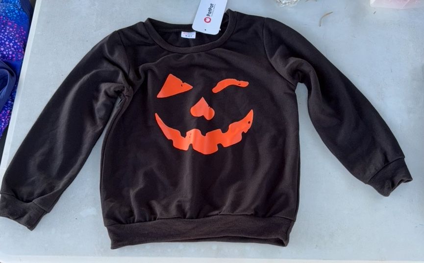 PatPat Halloween Clothes Toddler Boys Girls Sweatshirts Hoodies Pumpkin Face Kids Pullover Long Sleeve Graphic Tees, Black, 5-6 Years