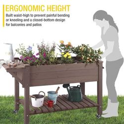 Raised Garden Bed on Wheels, Elevated Plant Boxes Outdoor Large with Grow Grid - with Large Storage Shelf 52.7" x 22" x 30"