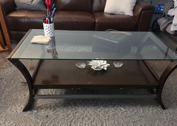 Large coffee table glass top and solid wood