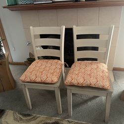 2 White Wooden Ladder Back Chairs