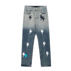 Amexnocap Gradient Color Lightning Patch Distressed Jeans 