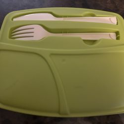 Lidded Food Container With Utensils 
