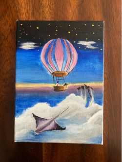 Small Christian Painting. Jesus on a hot air balloon