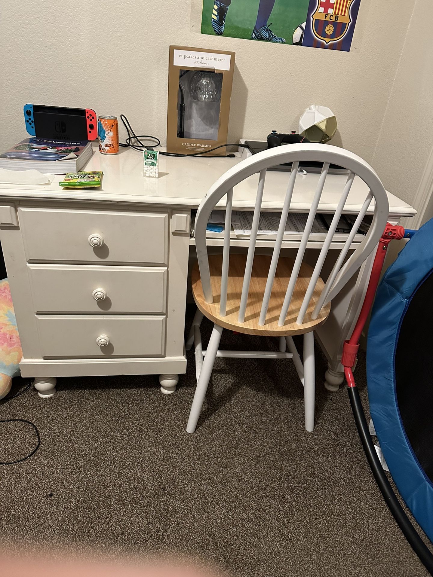 Solid Wood White Desk And Chair
