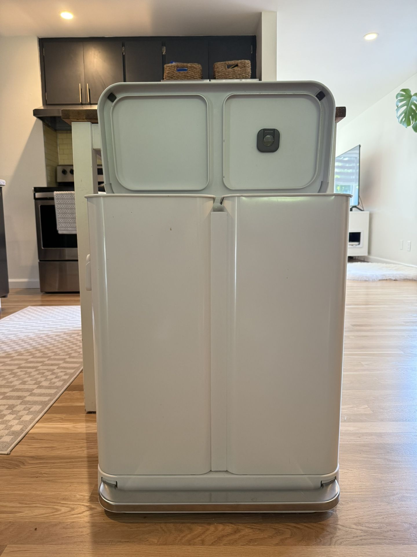 Simple Human 58L dual compartment rectangular step can with liner pocket - White