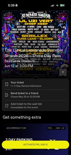 SUMMER SMASH 2026 3 Day Pass GA
