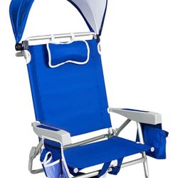 Romswi Extra Wide Beach Chair with Canopy Shade, Backpack, Blue