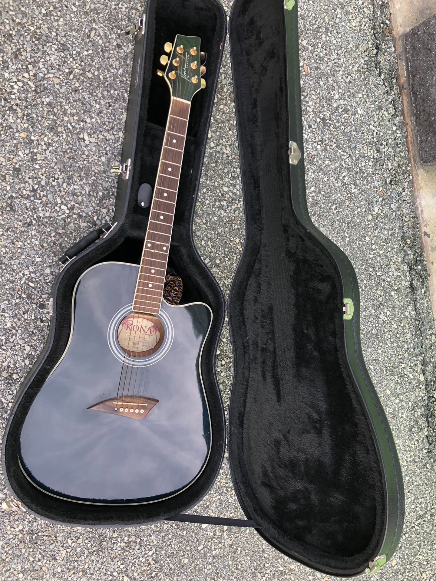 Guitar Kona Thin Acoustic With Hard Case And Strap