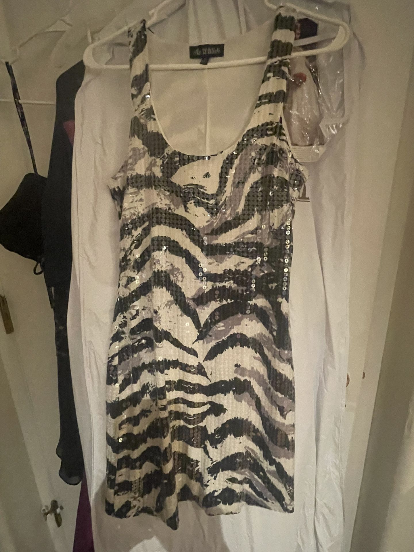 Zebra Animal Print Sequined Dress S