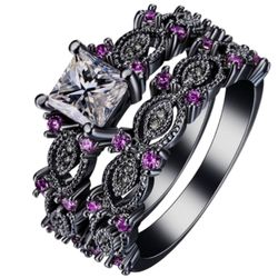 Set -S925 Black Rhodium & Topaz Ring.  New