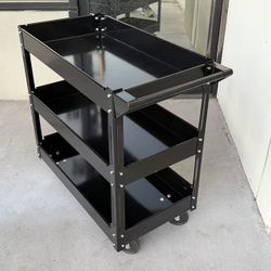 New In Box 30x16x31 Inch Tall 3 Tier Utility Tool Storage Metal Rolling Organizer Cart For Garage Warehouse Cleaning Mechanic Shop 