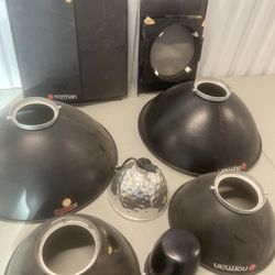 Bundle Norman Enterprises Accesories  & 2-16 In Two 2 10 In Reflectors. Used in good condition with some minor cosmetic blemishes such as light scratc
