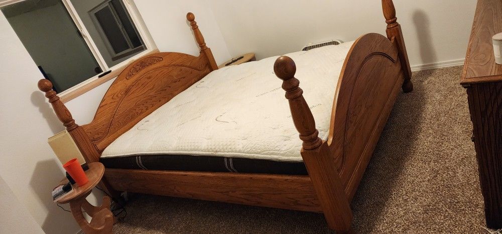 California King Wood Frame Bed With Brand New Box Springs And Mattress Included 