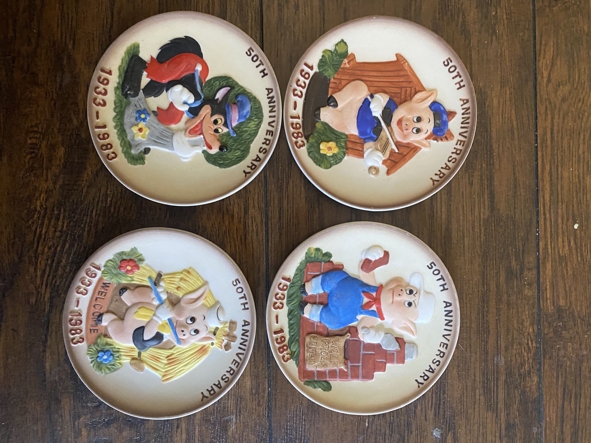 Disney! 50th Anniversary Series-The Three Little Pigs Collector Plates! Set of 4