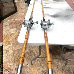Rare Vintage Combination- Matching Sets Of Early Model Penn Senator 3/0 Reels And Eagle Claw Ocean Granger Rods