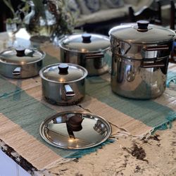 Cuisinarts Vintage Stainless Steal Pans With Teak Handles 
