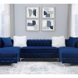 Brand New Navy Blue Modern Style Sectional Sofa (Ottoman Sold Separately)