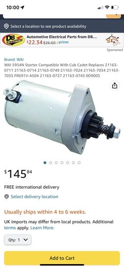 WAI 5954N Starter Compatible With Cub Cadet Replaces 21163-0711 21163-03-03-7024 21163-7034 21163-7035 FR691V-AS04 21163-03-07