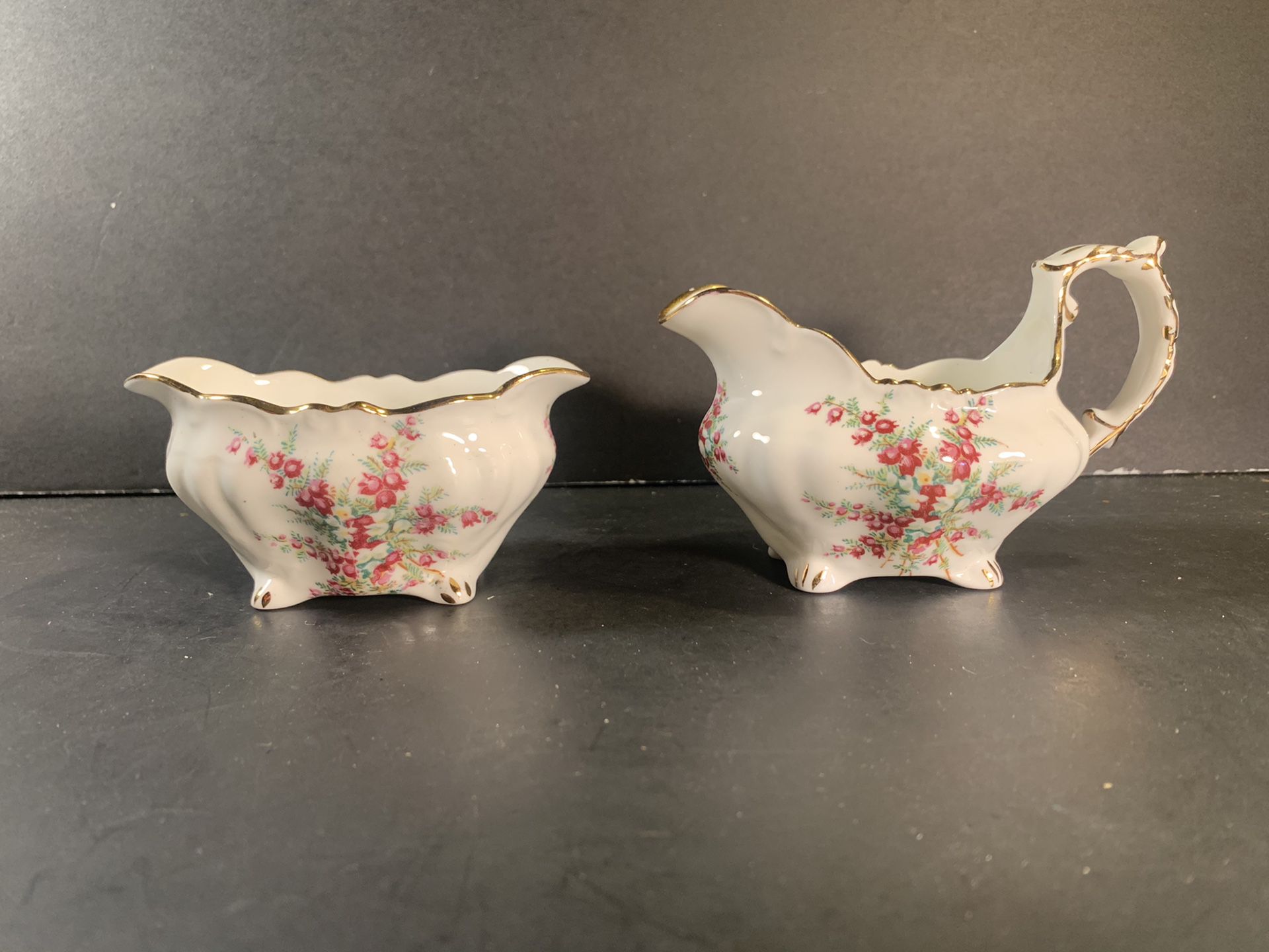 HAMMERSLEY & CO Antique British Bone China/Porcelain Floral Handpainted Sugar-Bowl & Creamer Set (4060)