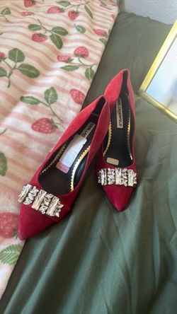 Karl Lagerfeld Red Suede Crystal Bow Flats