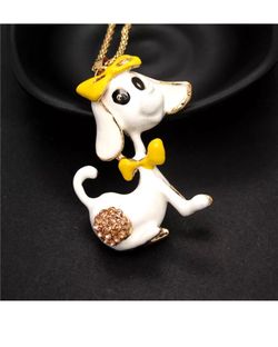 Crystal Yellow and White Dog Necklace