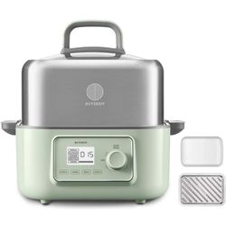 BUYDEEM G67US Electric Food Steamer for Cooking, 2 Tire Stainless Steel Steamer with Manual Mode, 1500W, 14 Quart, Green