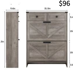 😀 Shoe Cabinet with 2 Flip Drawers & 2 Drawers,Farmhouse Shoe Storage Cabinet for Entryway,Slim Freestanding Narrow Organizer Rack