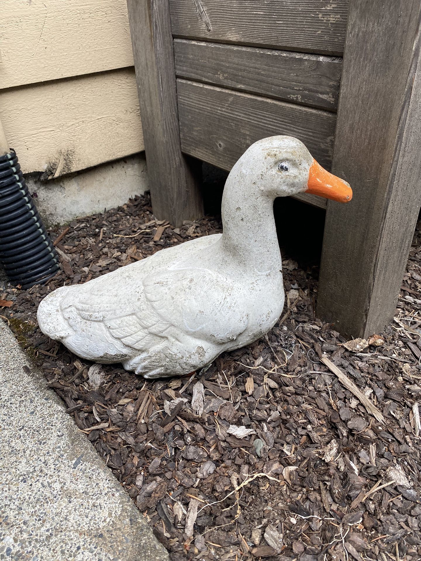 Vintage Cement Garden Statue White Duck