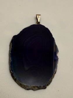 Blue Purple Agate Slice Pendant Natural Edge Stone Silver Tone Bail 15g