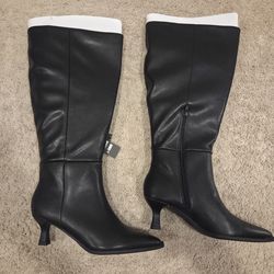Madden NYC Women's Faux Leather Knee High Boots with Kitten Heel
