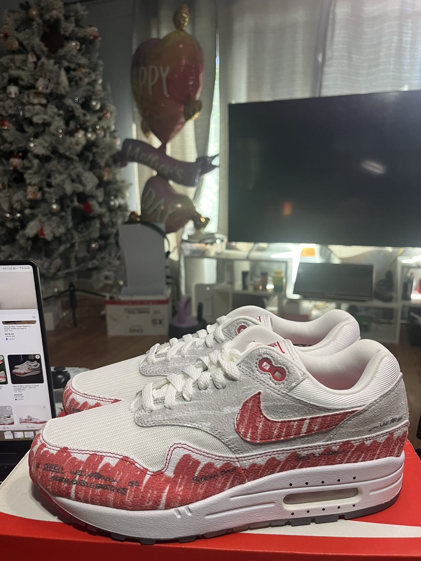 Nike Air Max 1 Sketch To Shelf - University Red CJ4286-101 Size 8