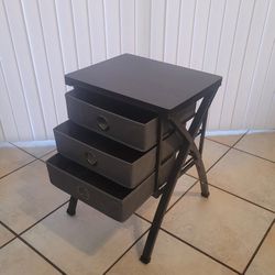 3 Black Fabric Storage Drawers Side Table
