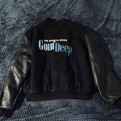 Vintage Fox Sports News Goin Deep Crew Varsity Jacket Black WOOL Leather Rare XL