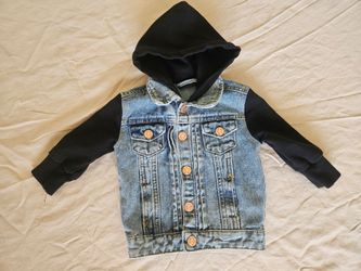 Baby boys denim jacket w/ hood 6-12M EUC