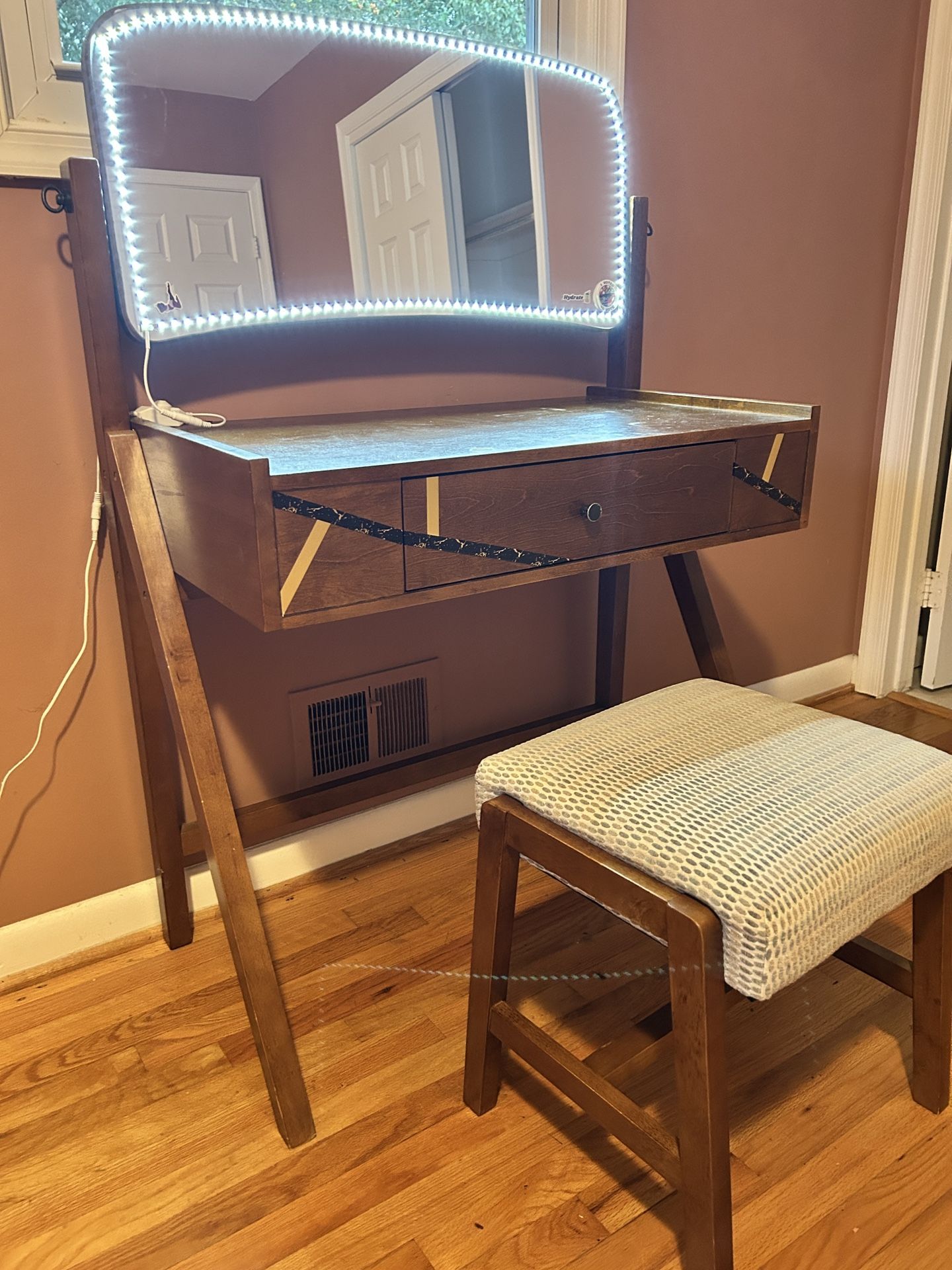 Solid Wood Vanity With Mirror and Stool For Pickup - $115 OBO