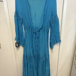 Elan Kehlani kimono cover-up in a turquoise blue color