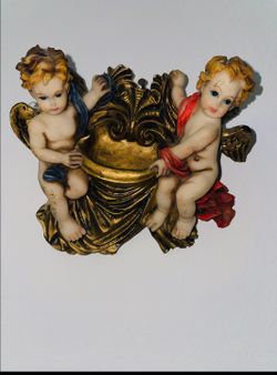 Vintage-2 cherubs-angels-wall pocket-holy water-Italy-wall hanging