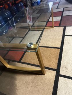 Glass center table, coffee table, gold