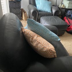 Leather Living Room Arm Chairs / One Ottoman