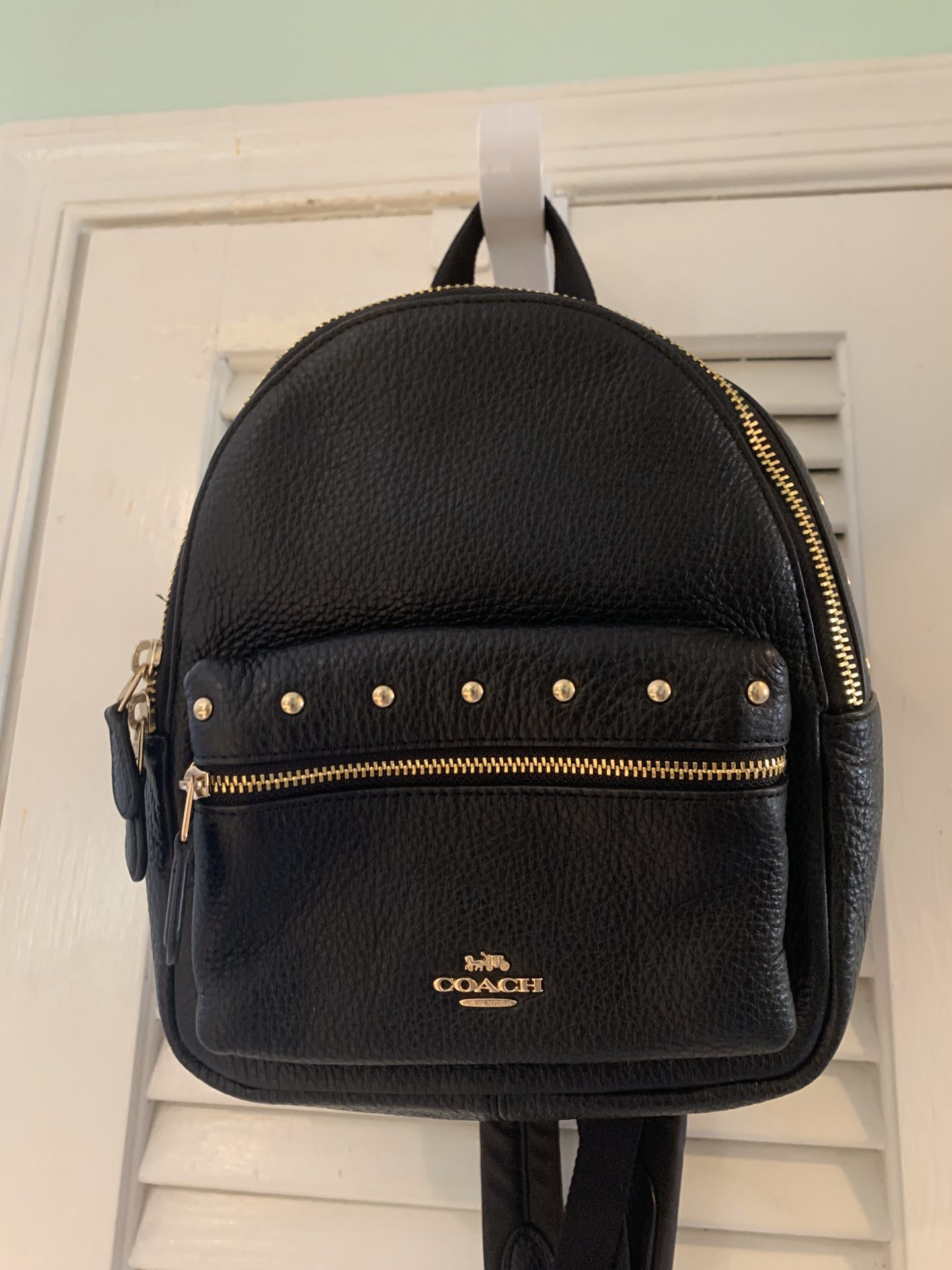 Coach black pebbled leather backpack NEW