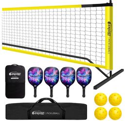 Pickleball Net Portable Outdoor - 22FT Regulation Size Set Driveway Pickleball Set with Net, Pickleball Nets and Accessories Included 4 Premium Wood P