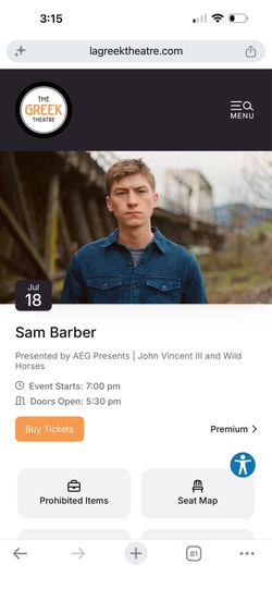 Sam Barber Greek Theatre July 18