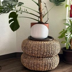 Natural Woven Seagrass Ottoman 