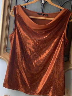 IMAN Rust Sequin Sleeveless Top