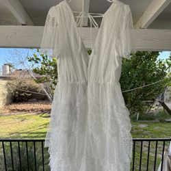 Lulus White Swiss Dot Flutter Sleeve Midi Dress