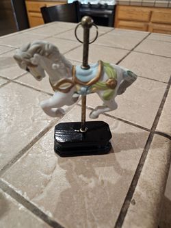 Porcelain Carousel Horse Figurine on Stand