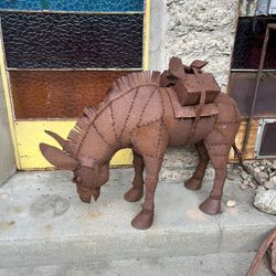 Metal Donkey Home Yard Garden Outdoor Decor Ornament 